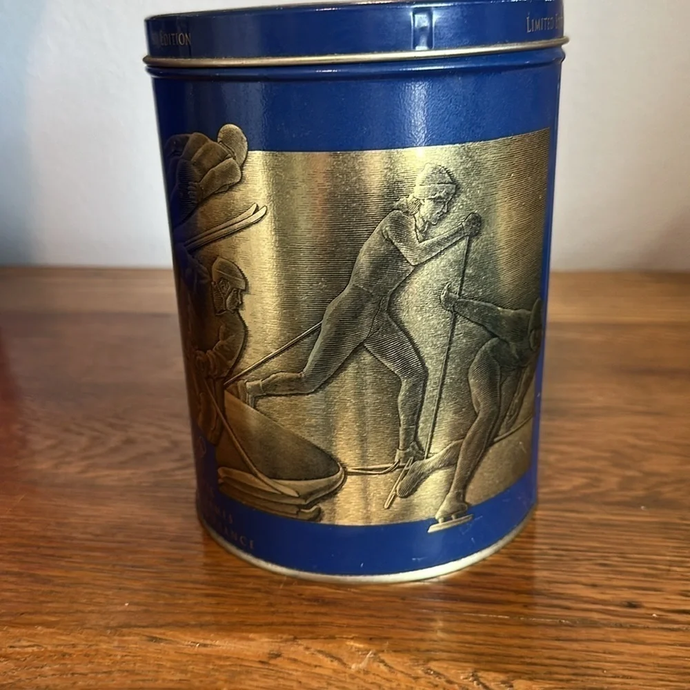 Vintage Uncle Ben’s Rice Blue and Orange Tin featuring the 1992 Winter Olympics